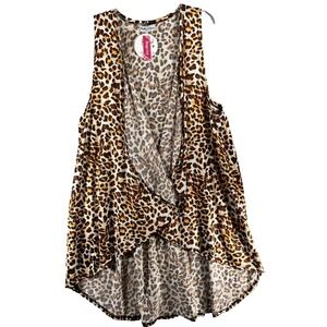 Southern Charm Drape Vest Women P Brown Leopard Print High-Low Open Front Layer